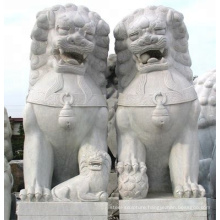 Hot sale natural marble made hand carved chinese stone foo dog/lion statues sculptures